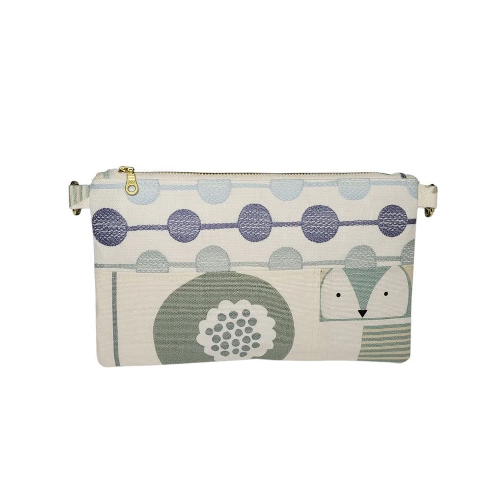 Henry Handbags Gray and White Zipper Pouch with Fox